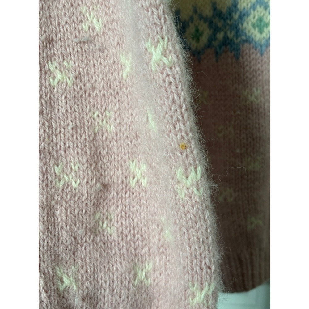 Vintage 1990 Eddie Bauer Wool Wolf Sweater Pink Cream Fair Isle Knit Large - Picture 5 of 9